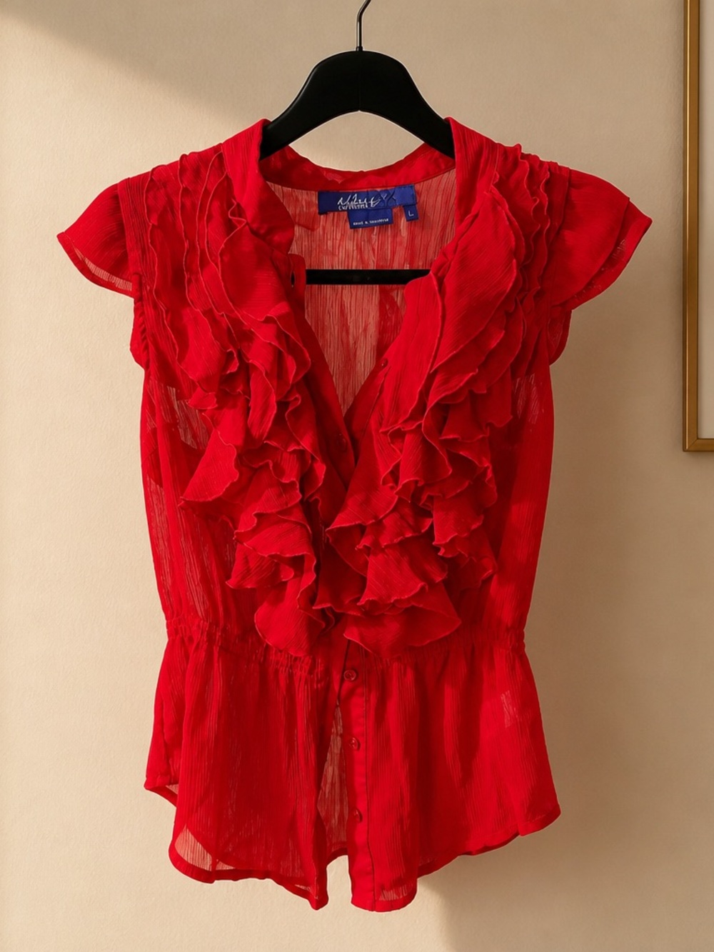 Miley Cyrus & Max Azria Red Ruffled Sheer Blouse